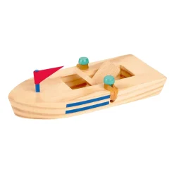 Barco de madera con motor goma elástica