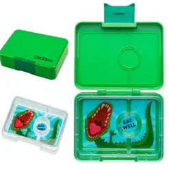 Caja almuerzo Yumbox snack 3 compartimentos verde dinos