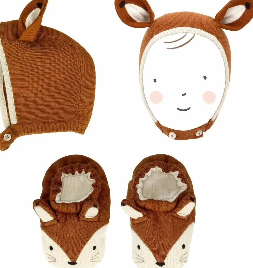 conjunto bebé gorro y botines zorro