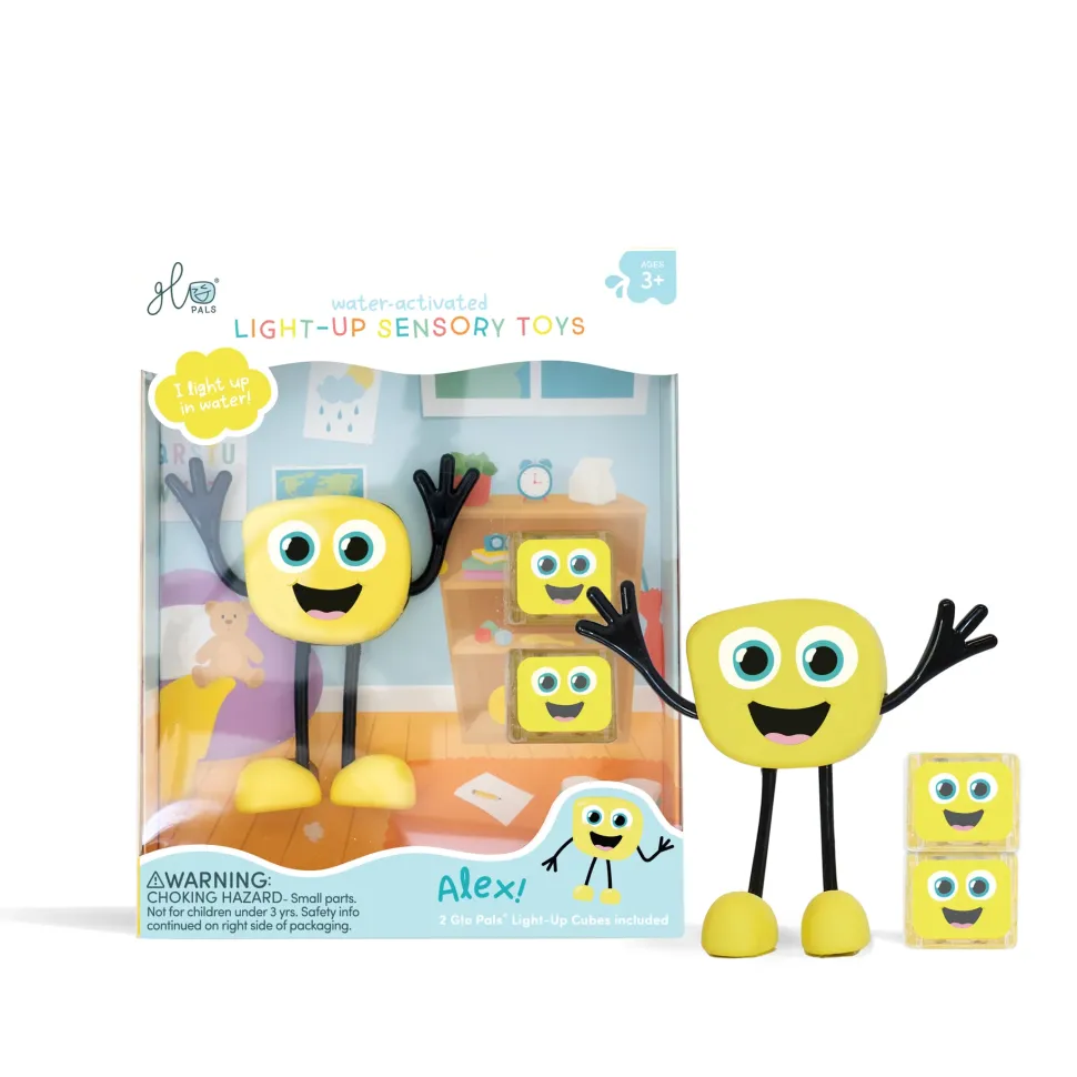 Glo Pals personaje + 2 cubos luz alex amarillo