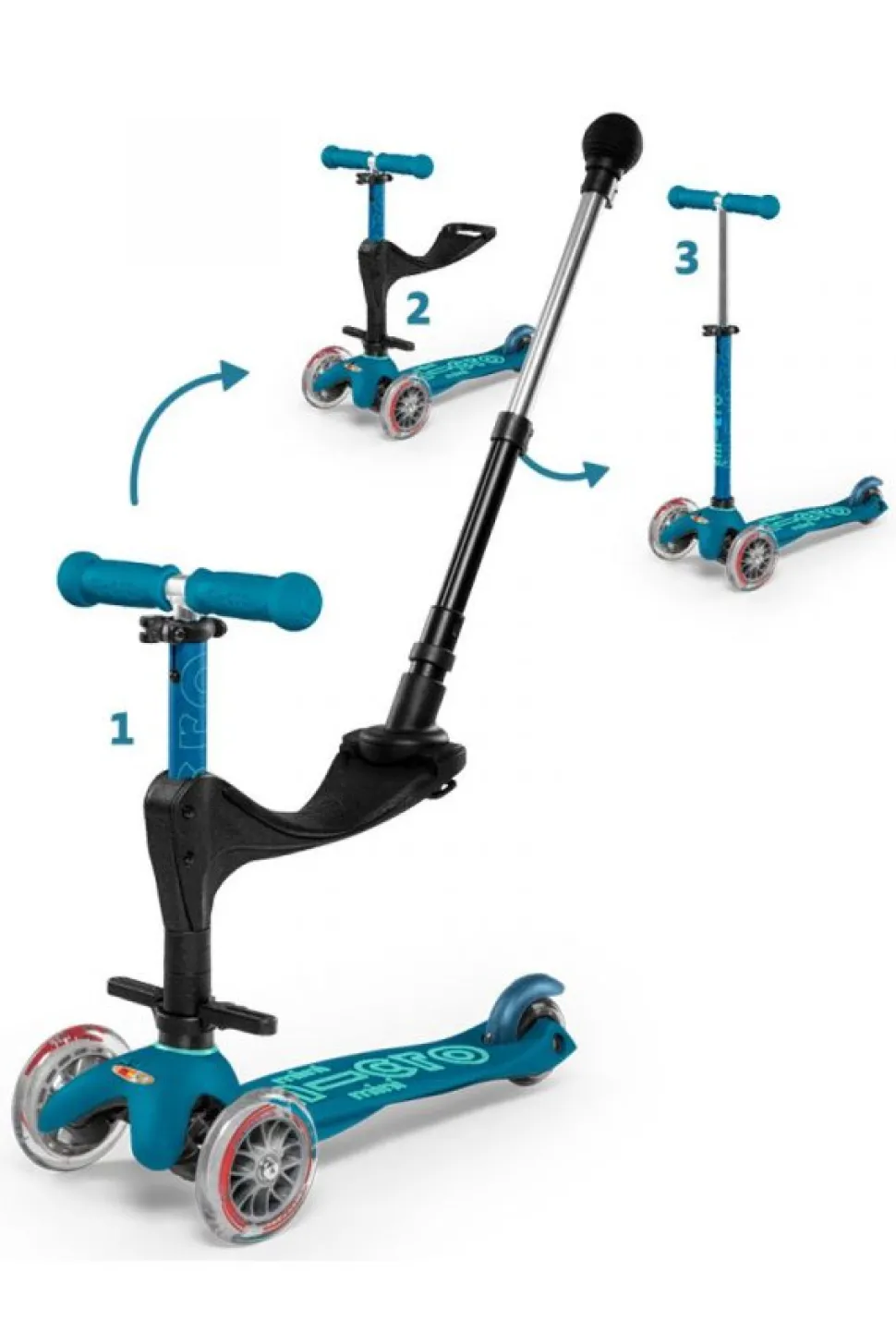 Patinete mini micro 3en1 deluxe azul hielo