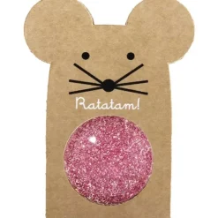 pelota ratón saltarina rosa purpurina 43mm