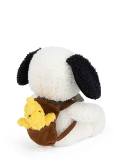 Peluche snoopy con woodstock en la mochila crema