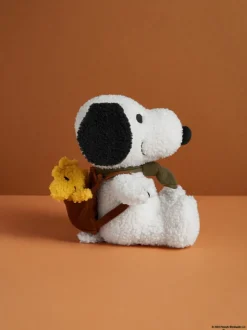 Peluche snoopy con woodstock en la mochila crema