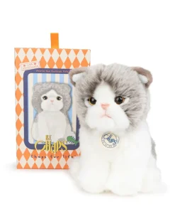 Peluche gato Fold Escocés Amelie en caja de regalo blanco/gris