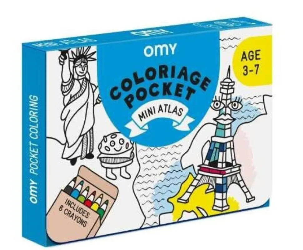 Pocket OMY Atlas para colorear + 6 lápices color