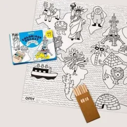 Pocket OMY Atlas para colorear + 6 lápices color