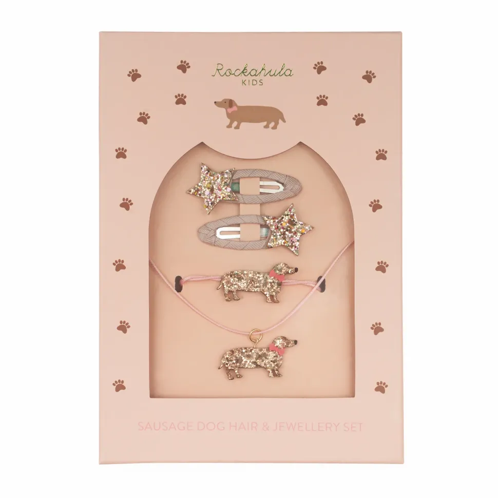 Set de pelo y joyas de perro salchicha